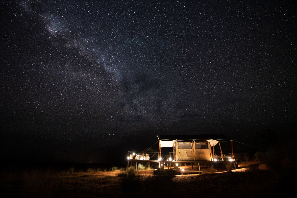 Sleeping under the stars on the Malori star bed, Tswalu Kalahari