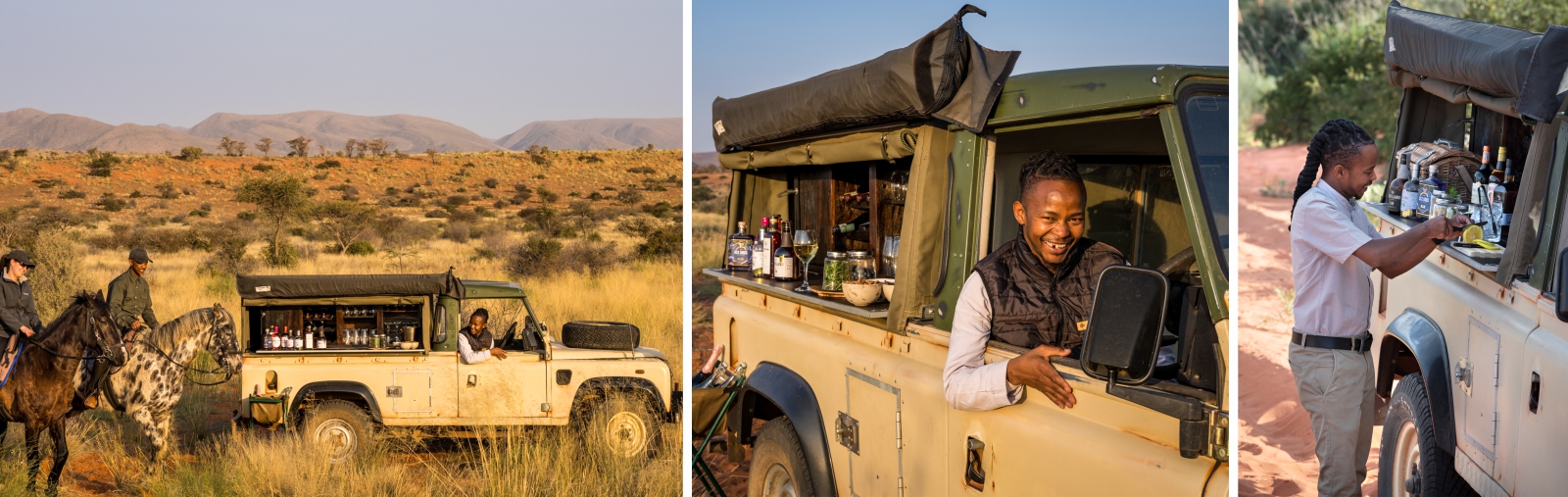 Freddie serving sundowner drinks on the dunes